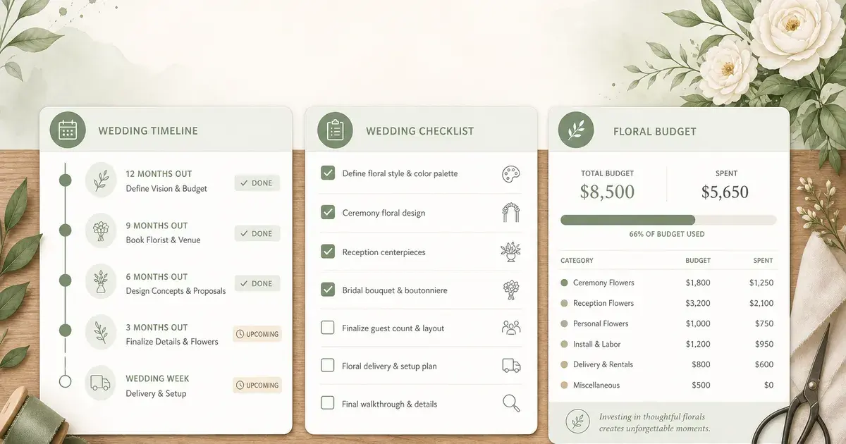 Tableau de bord de gestion d'événements floraux pour fleuriste
