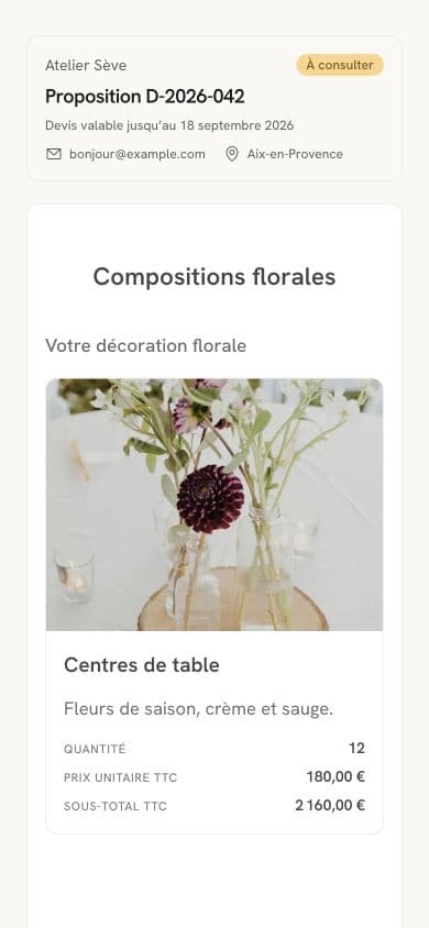 Client portal: floral composition presentation